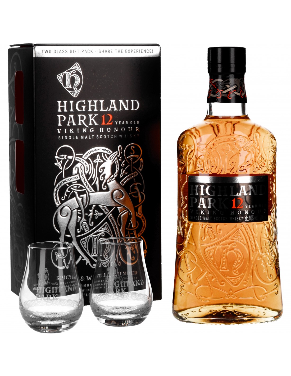 Highland Park 12 Ans Scotch Whisky 40° Coffret + 2 Verres - Highland Park -  Ecossais Whiskies & Bourbons Spiritueux - XO-Vin